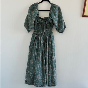 Free People Teal Floral Long Sleeve Dress